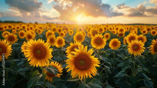 Sunflowers Field With Rainbow