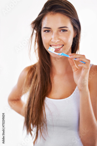 Smile  health and portrait of woman with toothbrush for dental  wellness and clean routine for hygiene. Oral care  happy and young female person with toothpaste for dentistry teeth or mouth treatment