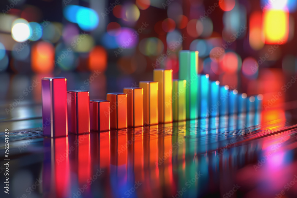 Graph charts that are models are inside the office. Show financial balance. AI generated