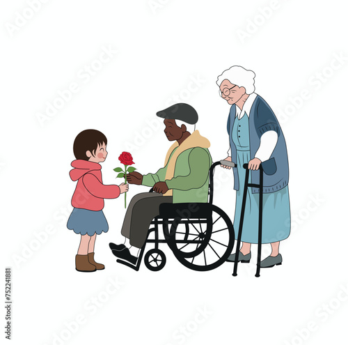 inclusão, acessibilidade, inclusão social, cadeirante, paraplégico, cadeira de rodas, casal de idosos, amor ao próximo, paraplegia, tetraplegia, união, justiça, equidade, igualdade, diversidade,amor