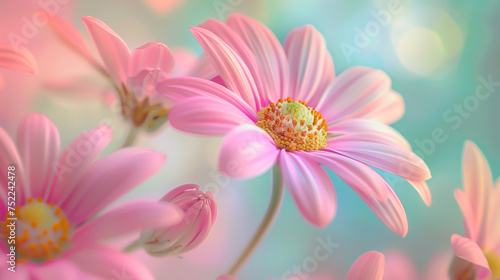 Delicate pink daisies with soft bokeh background.  © henjon