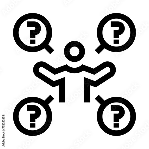 Icono de preguntas del cliente. Consulta personal, atención al cliente, solicitud de información, interrogantes. Ilustración vectorial