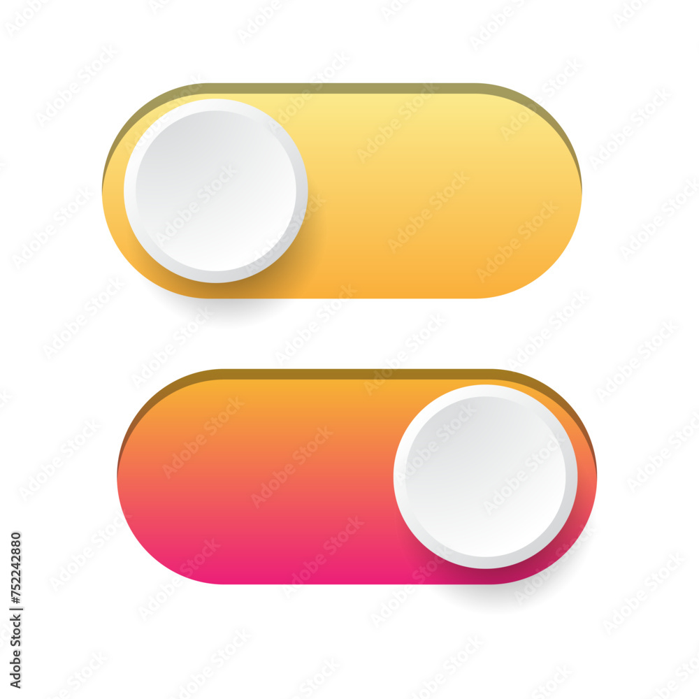 On and Off toggle switch buttons for UI design On and Off toggle switch buttons for UI design
