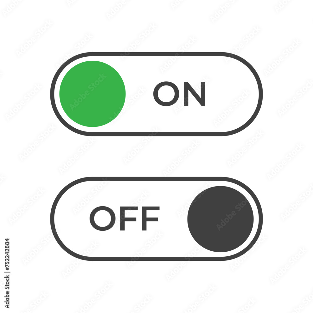 On and Off toggle switch buttons for UI design On and Off toggle switch buttons for UI design