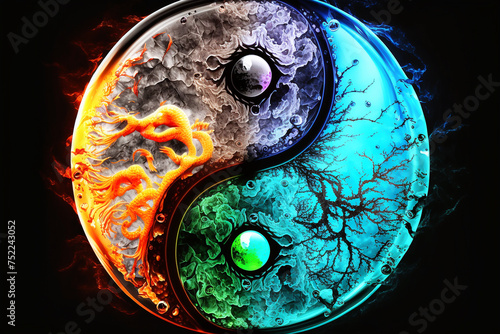 A neon luminous yin and yang icon. 
