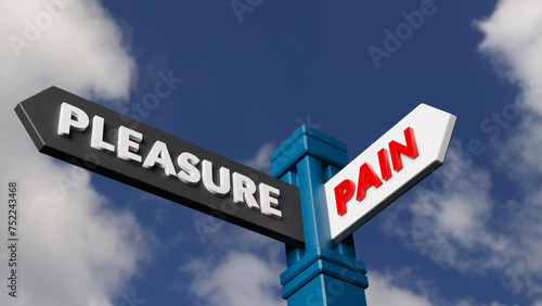 Pleasure or pain direction arrow sign. Contrasting feelings of emotion. Bliss vs misery concept.