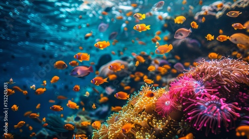 Group of Fish Swimming Over Coral Reef © olegganko