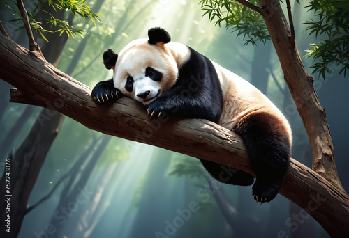 Lazy panda bear sleeping on...