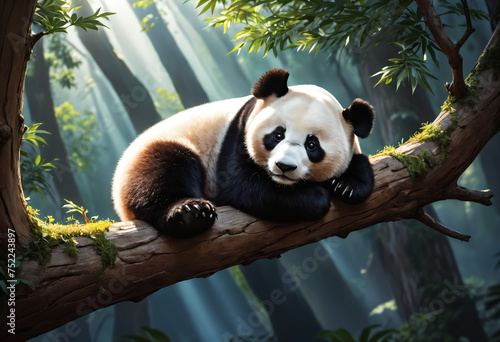 Lazy panda bear sleeping on...