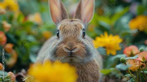 A Close Up of a Rabbit in a Field of Flowers