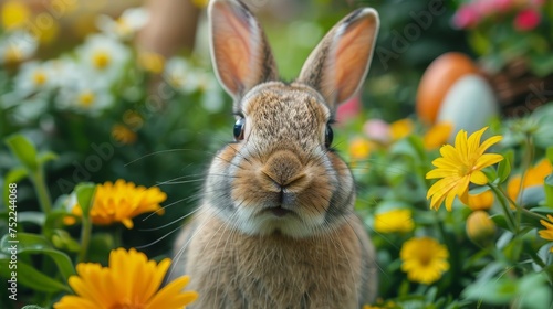 A Close Up of a Rabbit in a Field of Flowers