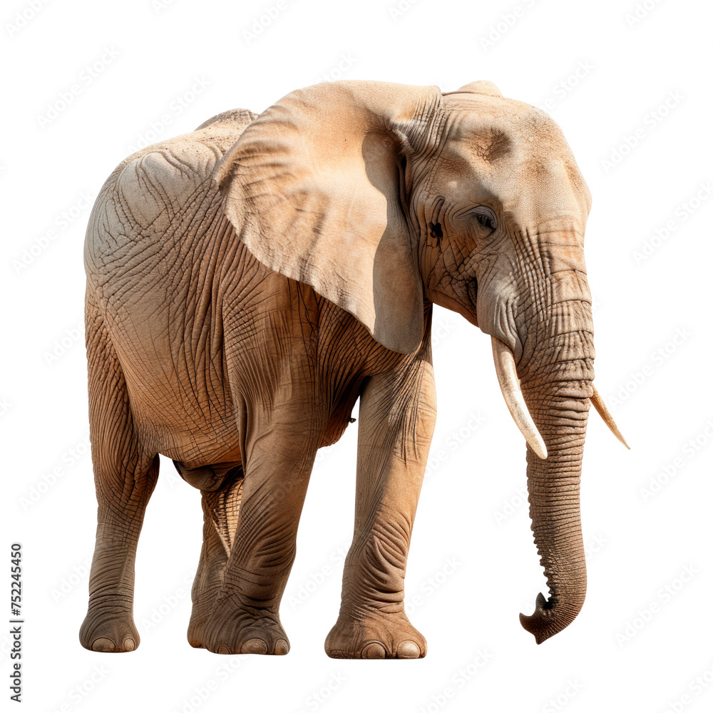 Fototapeta premium A large elephant is standing isolated on a transparent background Isolated on transparent background, PNG