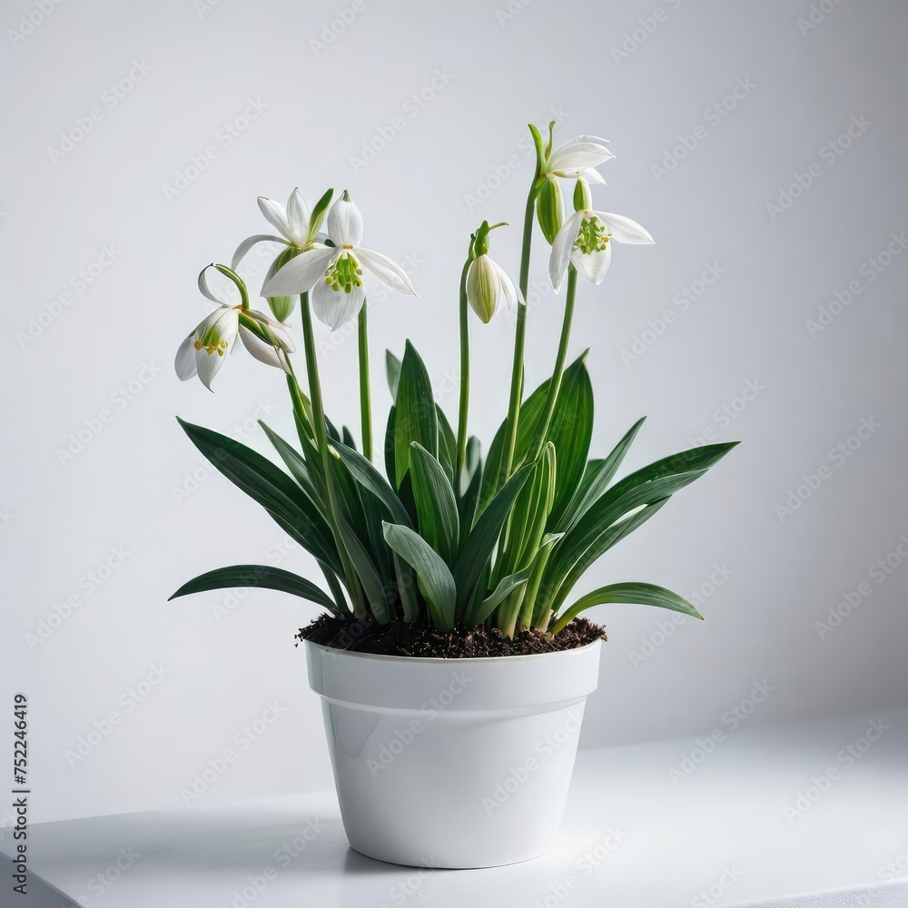 snowdrops in a vase  on white
