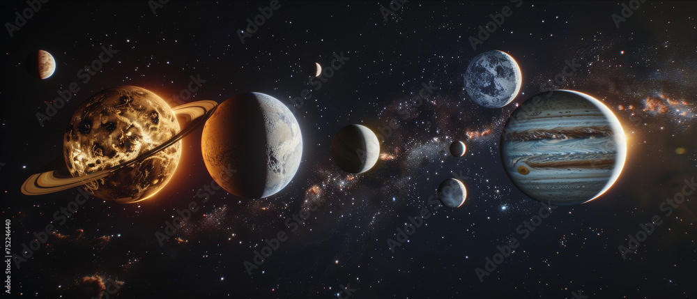 Naklejka premium planets and moons of our solar system