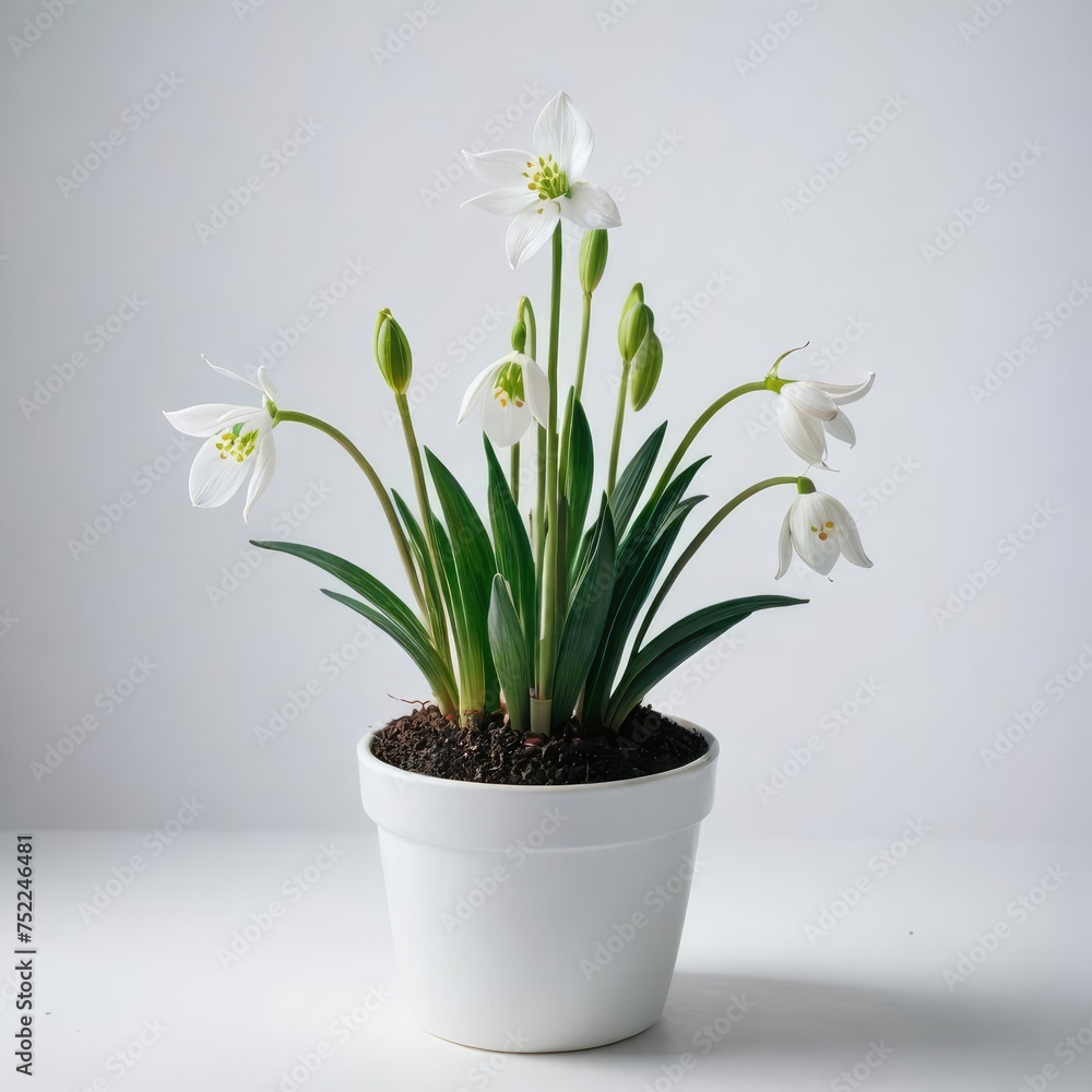 snowdrops in a vase  on white
