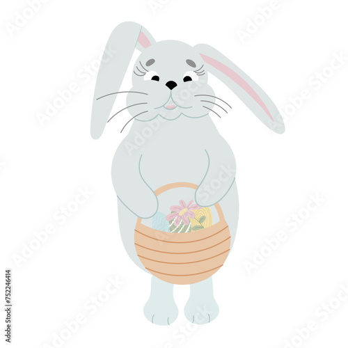 An Easter bunny cartoon rabbit holding a giant Easter egg illustration