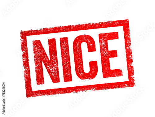 NICE - used to describe something pleasant, agreeable or enjoyable, text concept stamp