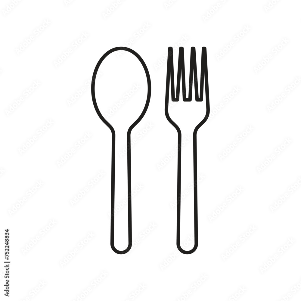 Linear icons of spoon and fork, cutlery, vector illustration. Linear icons of spoon and fork, cutlery, vector illustration.