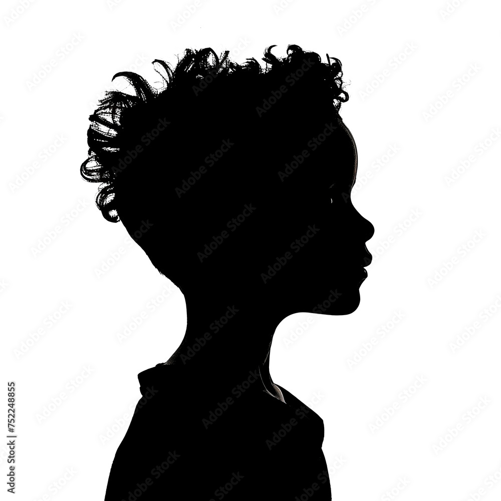 A boy face side view silhouette. Isolated on transparent background, PNG