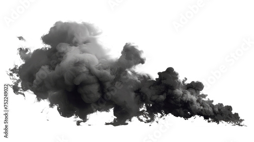 A black smoke cloud is rising. Isolated on transparent background, PNG