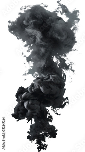 A black smoke cloud is rising. Isolated on transparent background, PNG