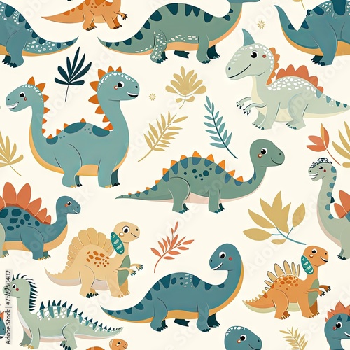 dinosaur animal print, pastel watercolor, cartoon, on blue background. ai generated