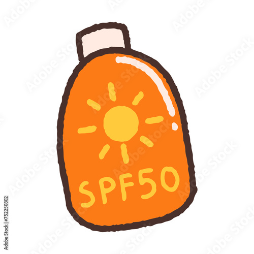 Sunscreen  bottle cute doodle illustration isolated orange with sun icon,cute doodle 