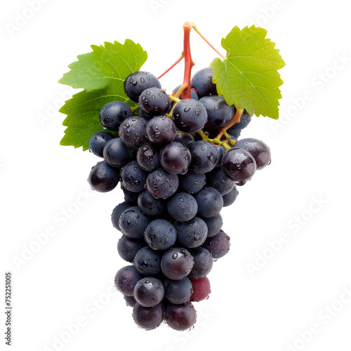 A bunch of grapes with a leaf on top Isolated on transparent background, PNG