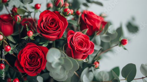 Red rose boquet on white background photo