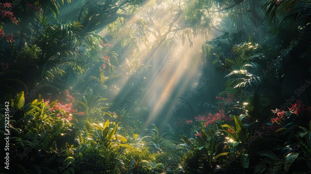 Sunlight Shining Through Trees in the Jungle Sunlight Shining Through Trees in the Jungle