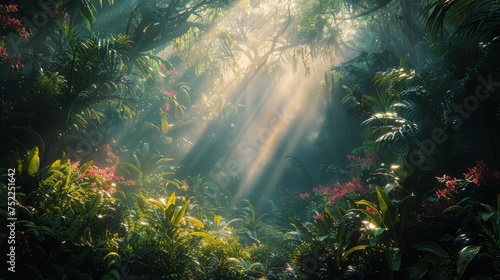 Sunlight Shining Through Trees in the Jungle