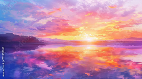 sunset over a calm lake © Ateeq