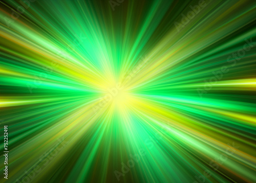 Asymmetric green light burst, abstract beautiful rays of lights on dark green background with the color of green and yellow, golden green sparkling backdrop with copy space