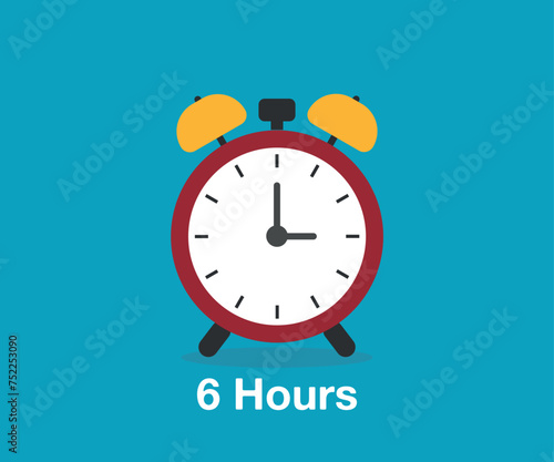 6 Timer sign icon. 6 Hours stopwatch symbol in blue background