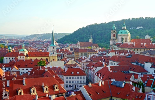 PRAGUE, CZECH REPUBLIC red roof of Prague Castle. Old town of Prague. Prague panorama landscape view with red roofs. Prague view from Petrin Hill, Prague, Czechia.
