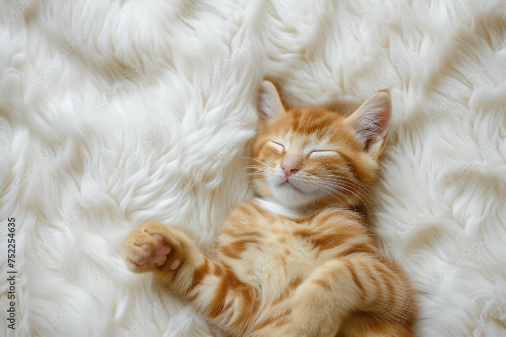 Fluffy Ginger Cat Relaxing on White Textured Background. Fluffy Ginger Cat Relaxing on White Textured Background.
