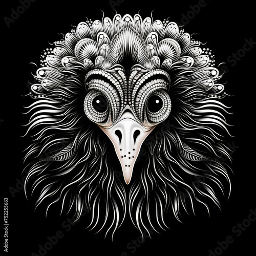 Ostrich Mandala Style Illustration  black and white