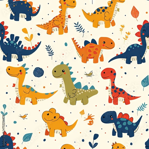 dinosaur animal print  pastel watercolor  cartoon  on white background. ai generated
