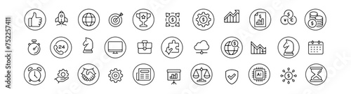 Business icon set suitable for info graphics, websites and print media. Black and white flat line icons.