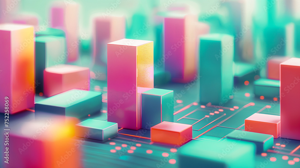 Colorful digital blocks of data on a circuit board background - Positive sentiment of Venture capital interest investors into AI startup tech companies concept illustration Colorful digital blocks of data on a circuit board background - Positive sentiment of Venture capital interest investors into AI startup tech companies concept illustration