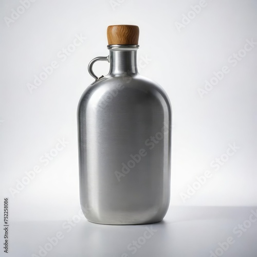 metal flask bottle on white 
