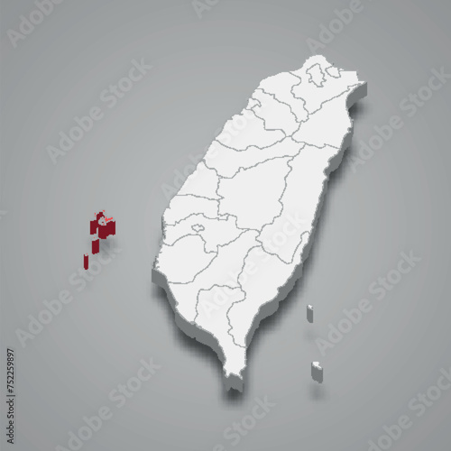 Penghu County division location within Taiwan 3d map