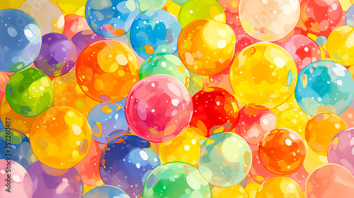 カラーボールのようなカラフルな球体の水彩イラスト背景 © AYANO