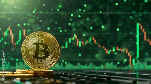 Bitcoin Value Increase on Green Digital Market Chart with Candlestick