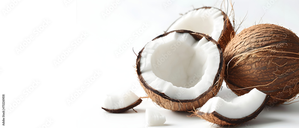 Broken Coconuts Isolated on a White Background Broken Coconuts Isolated on a White Background