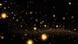 Black and gold bokeh with elegant sparkling particles on dark background