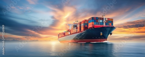 Container ship sailing in ocean.