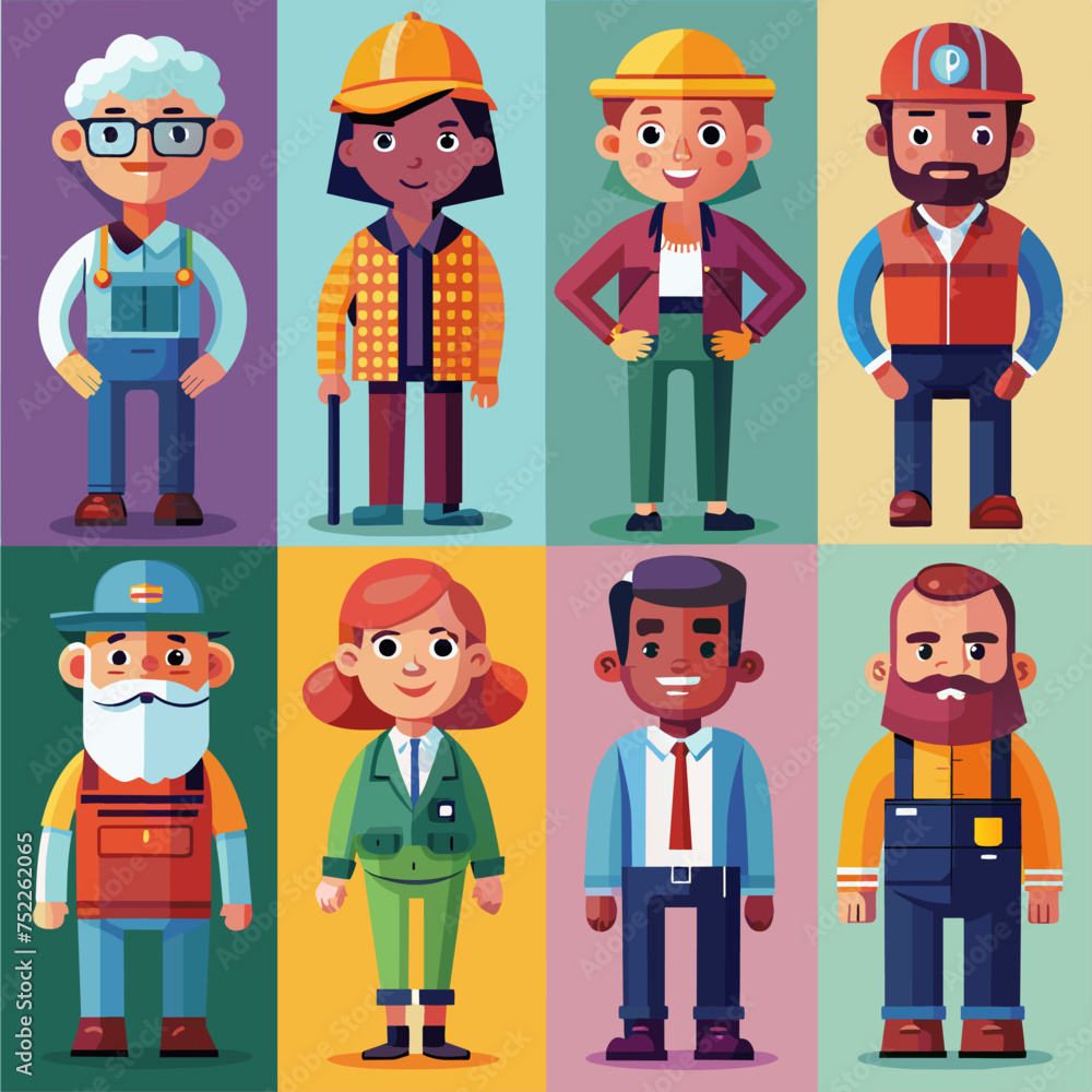 Naklejka premium Set of professions people characters. Vector illustration in flat cartoon style.