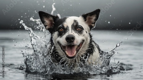 dog in water splashes on isolated background © Naila