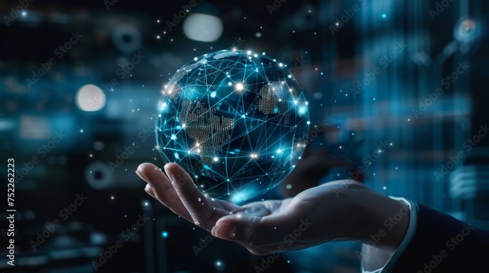 Fototapeta premium AI Machine Learning, Innovation and Collaboration Visions of Tomorrow: Deep Dive into the Realm of AI, Robotics, and Cutting-Edge Futuristic Technology, Advanced Systems Shape the Landscape background